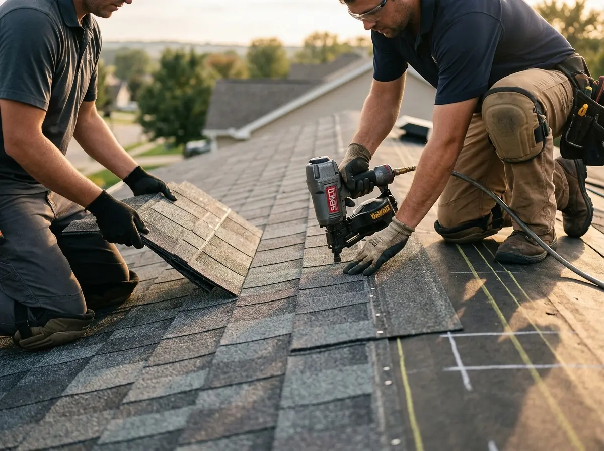 Professional roofer working on a residential roof in Hermosa Beach